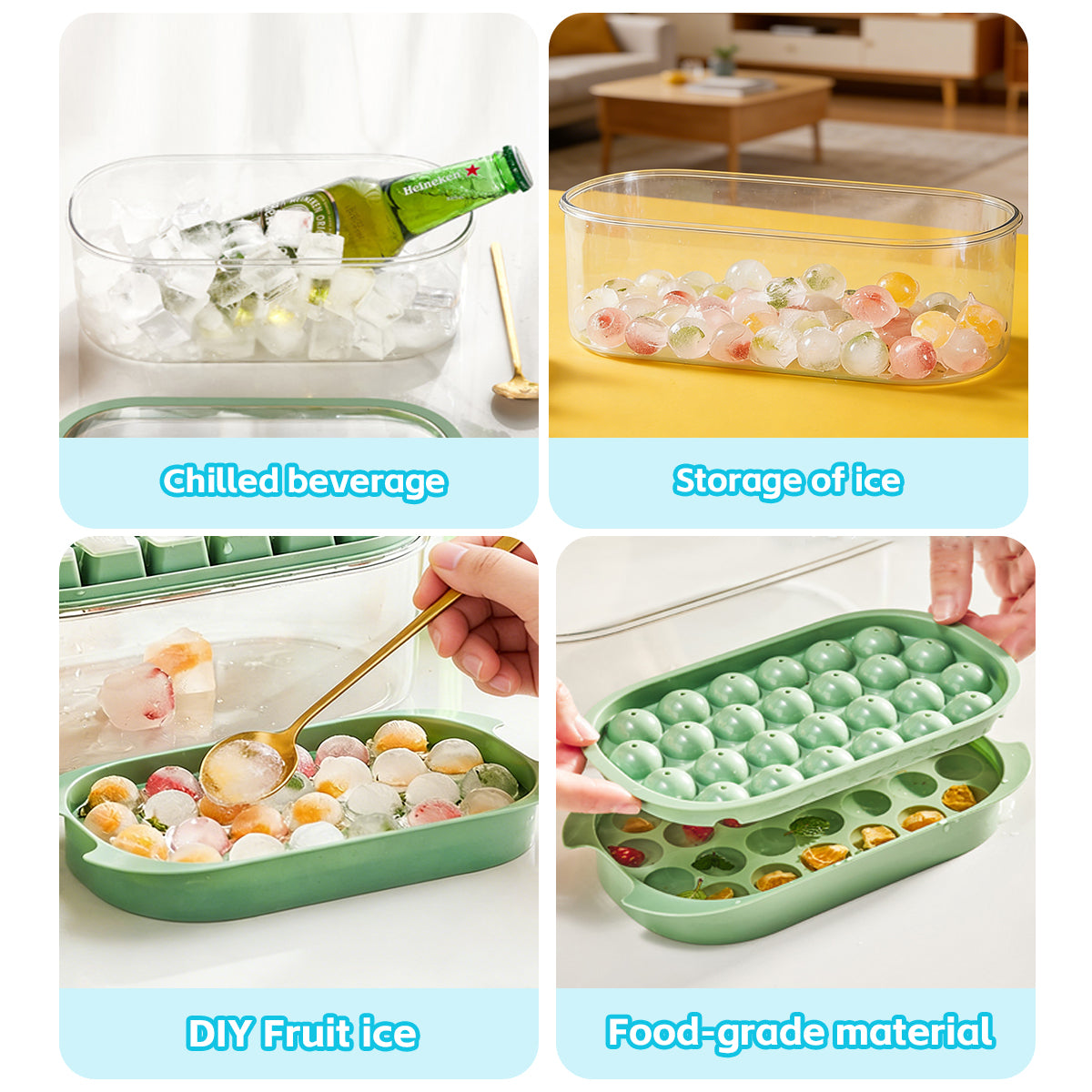 Easy-Release Silicone Ice Cube Tray & Storage Bin Set