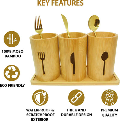Bamboo Cutlery Holder Caddy Organizer