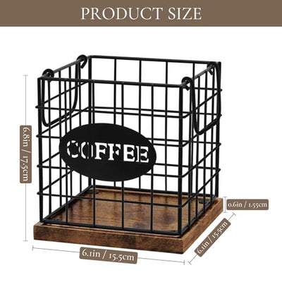 Espresso Pod Storage Basket with Wood Base