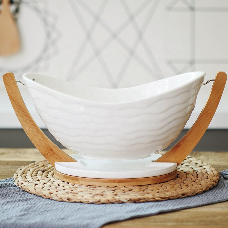 Large Ceramic Fruit Basket & Salad Bowl with hanging holder