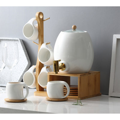 Ceramic Coffee & Tea Dispenser Set with Bamboo Mug Tree & Coasters