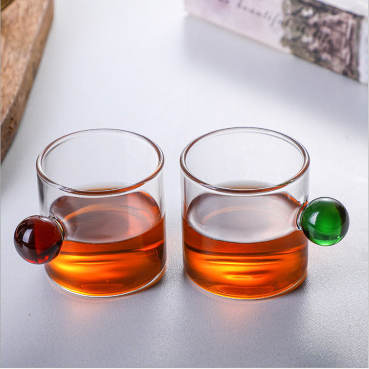 Set of 6 Cups-100ml High Borosilicate Glass Coffee Cups with Colored Ball Handle