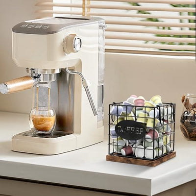 Espresso Pod Storage Basket with Wood Base
