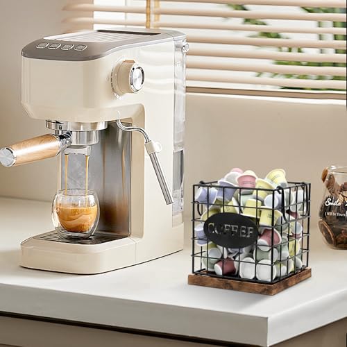 Espresso Pod Storage Basket with Wood Base