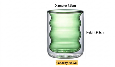 Ribbed Glass Double-Walled Heat-Resistant Borosilicate Glass Cup – Ideal for Hot Coffee, Tea