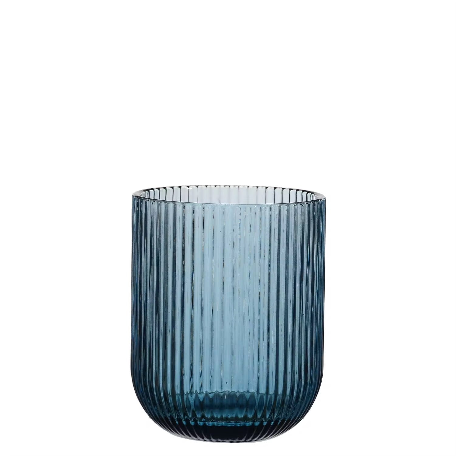Set of 6 - 270ml Ribbed Blue Glass Tumbler – Minimalist Fluted Drinking Glass for Water, Juice, and Cocktails