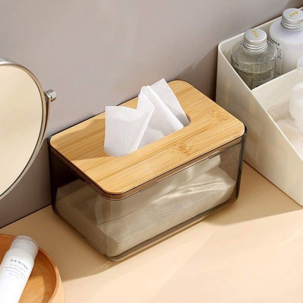 Translucent Tissue Box Cover with Natural Bamboo Lid