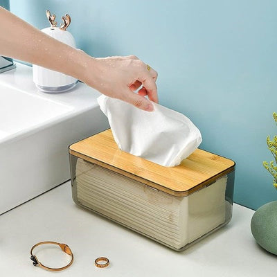 Translucent Tissue Box Cover with Natural Bamboo Lid