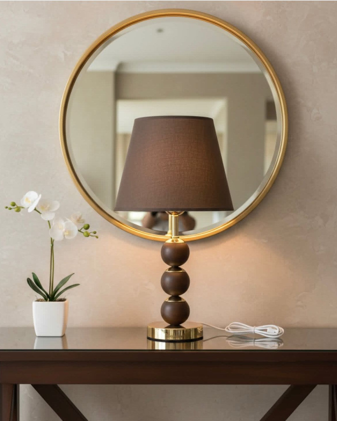 Elegant Wooden & Gold Table Lamp