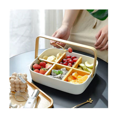 Ceramic Serving Casserole Box with Bamboo Lid and Swing Handle