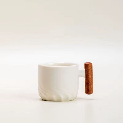 6 Pieces 80ML Ceramic Gradient Latte Coffee Cup Wooden Handle