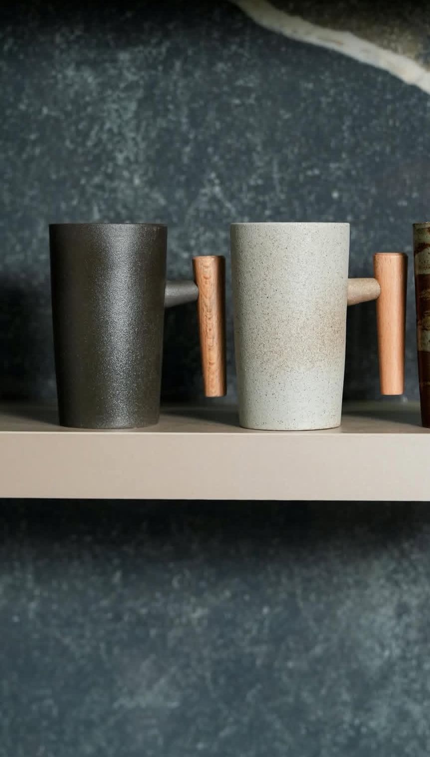 220ML Ceramic Home mug with Wood Handle