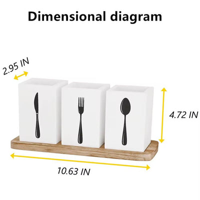 3-Compartment Double side Cutlery Caddy with Wooden Base