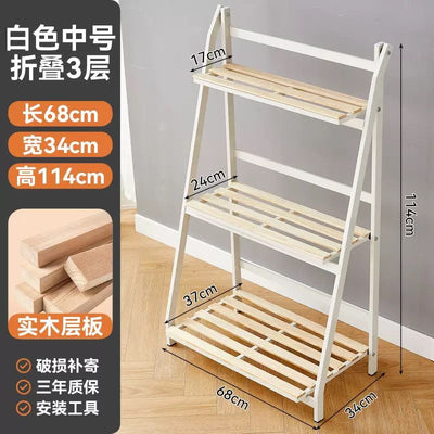 3-Tier Folding Solid Wood Plant Stand & Ladder Display Shelf