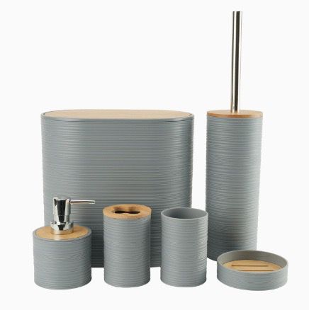 6-Piece Bamboo Bathroom Accessory Set-Grey