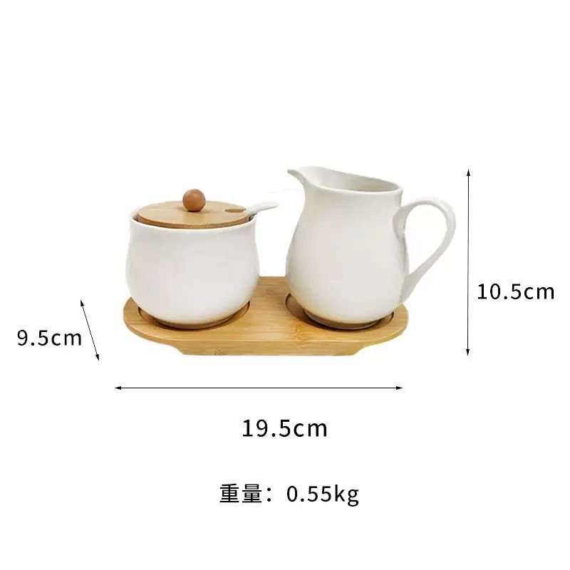 3-Piece Ceramic Sugar and Creamer Set with Bamboo Tray
