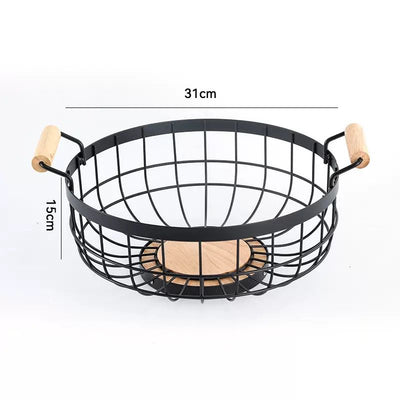 Iron Grid Fruit Basket with Bamboo Base