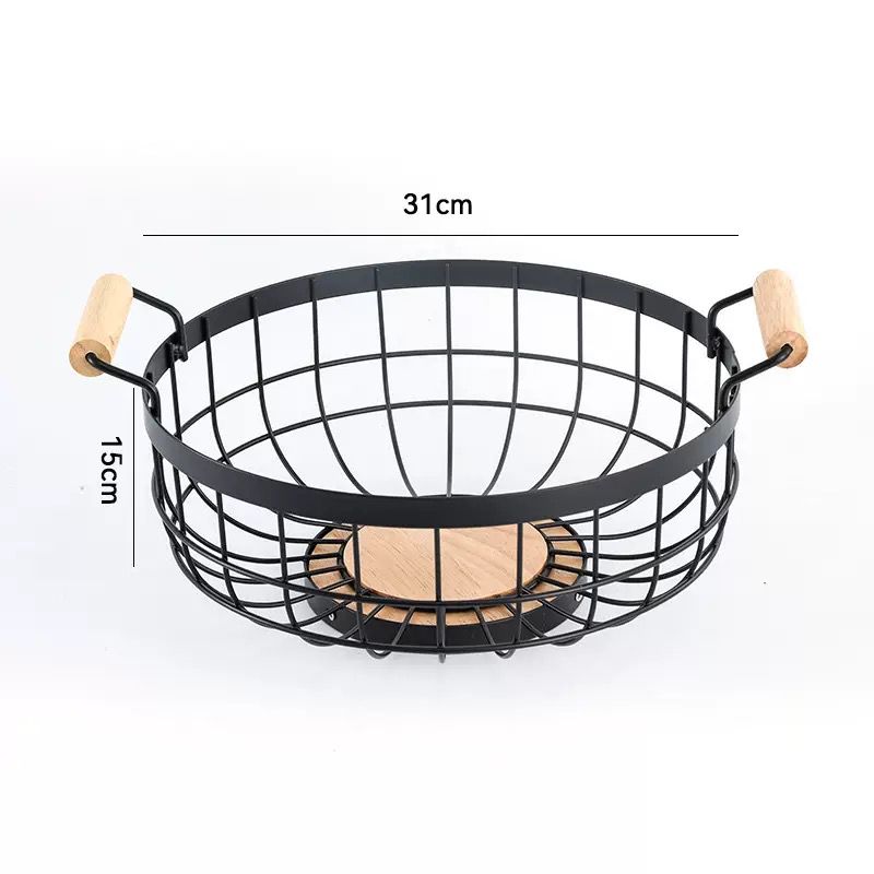 Iron Grid Fruit Basket with Bamboo Base
