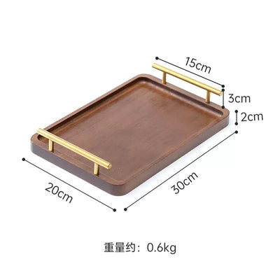 30cm Walnut Serving Tray with Brass Handles