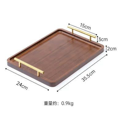 35cm Walnut Serving Tray with Brass Handles