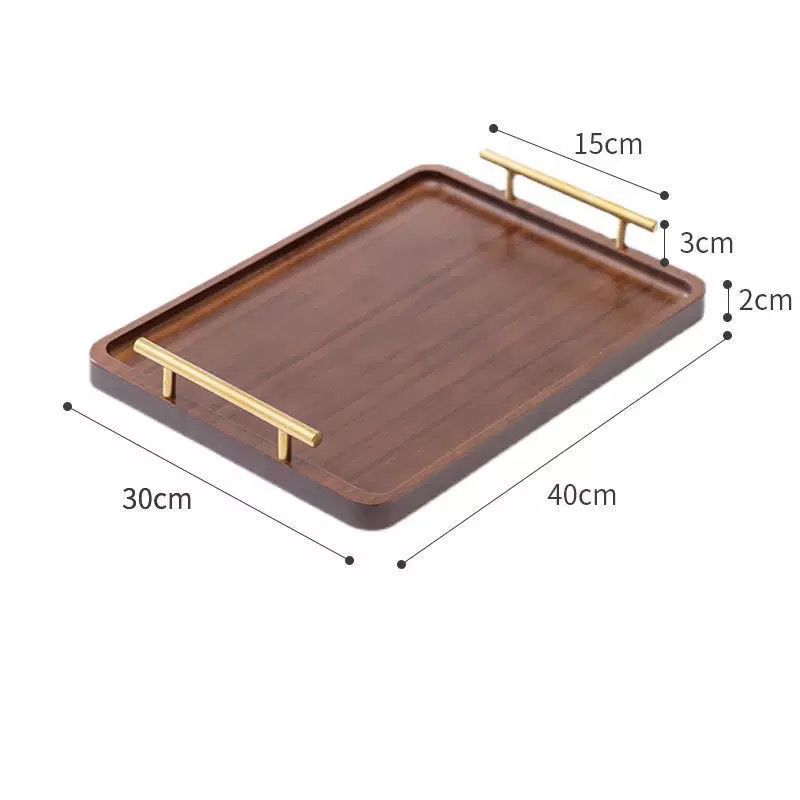 40cm Walnut Serving Tray with Brass Handles