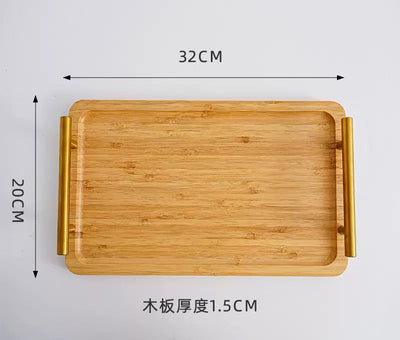 32cm Modern Bamboo Serving Tray with Gold Handles