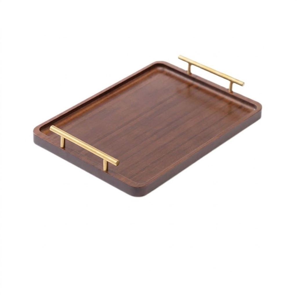 35cm Walnut Serving Tray with Brass Handles