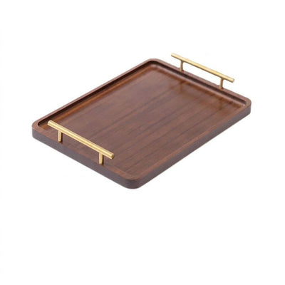 35cm Walnut Serving Tray with Brass Handles
