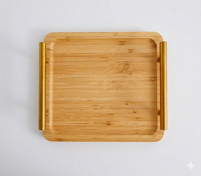 22cm Modern Bamboo Serving Tray with Gold Handles