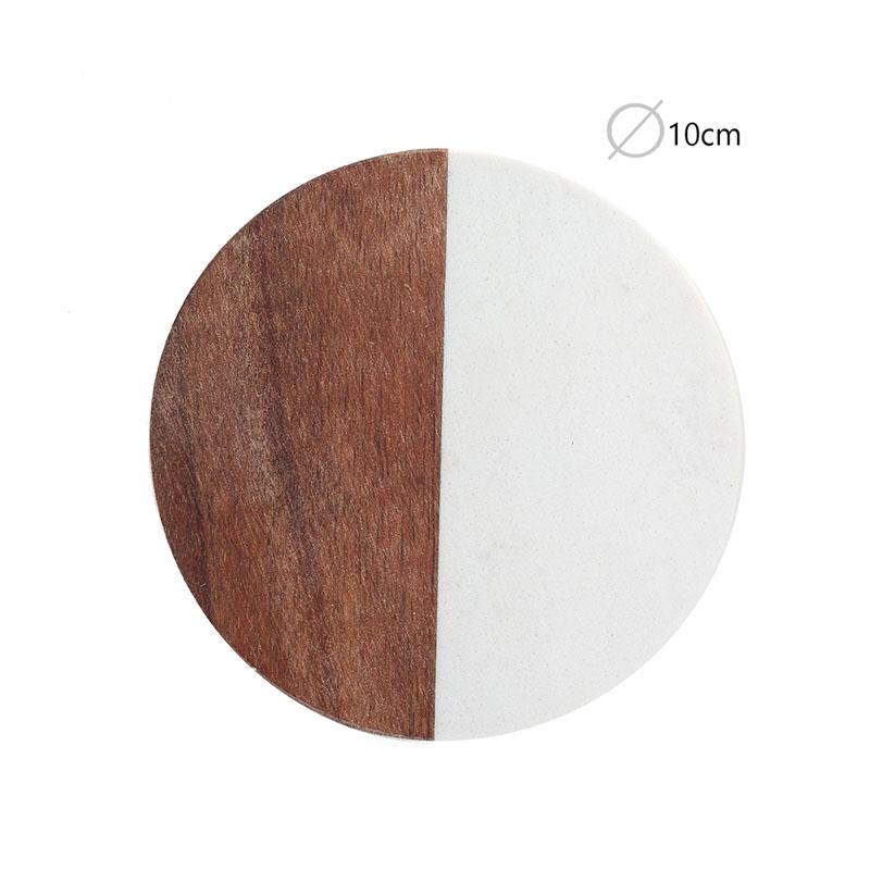 10cm Round Acacia Wood and Marble Coaster