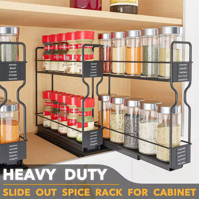 Heavy-Duty Double-Tier Slide-Out Spice Rack Organizer