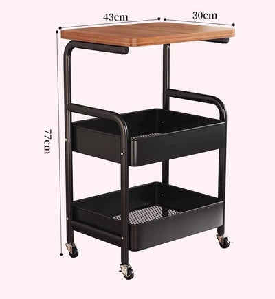 3-Tier Mobile Utility Cart with Wooden Tabletop