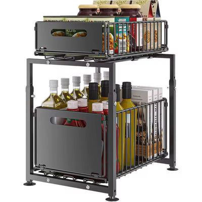 Premium 2-Tier Lifting and Folding Pull-Out Under-Cabinet Organizer