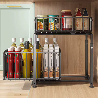 Premium 2-Tier Lifting and Folding Pull-Out Under-Cabinet Organizer