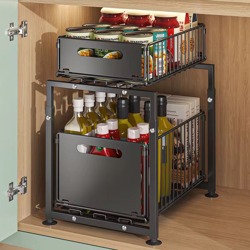 Premium 2-Tier Lifting and Folding Pull-Out Under-Cabinet Organizer