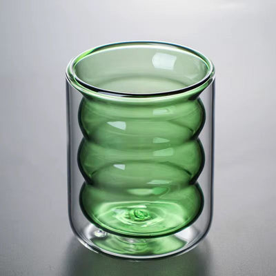 Ribbed Glass Double-Walled Heat-Resistant Borosilicate Glass Cup – Ideal for Hot Coffee, Tea