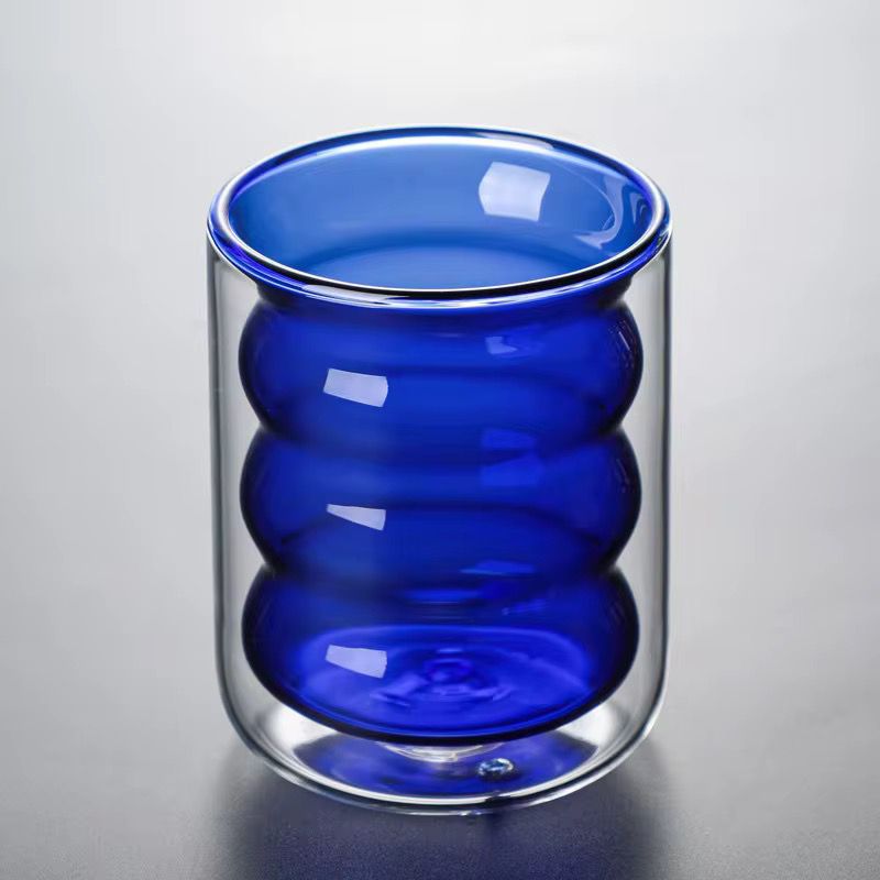 Ribbed Glass Double-Walled Heat-Resistant Borosilicate Glass Cup – Ideal for Hot Coffee, Tea