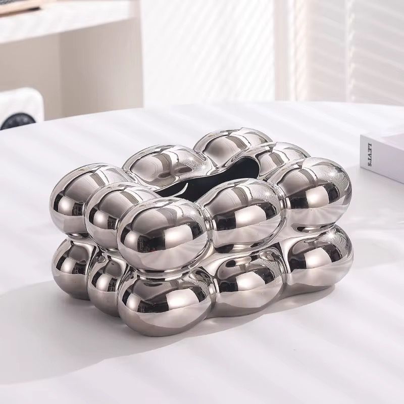 High-Gloss Metallic Bubble Sculptural Tissue Box Cover