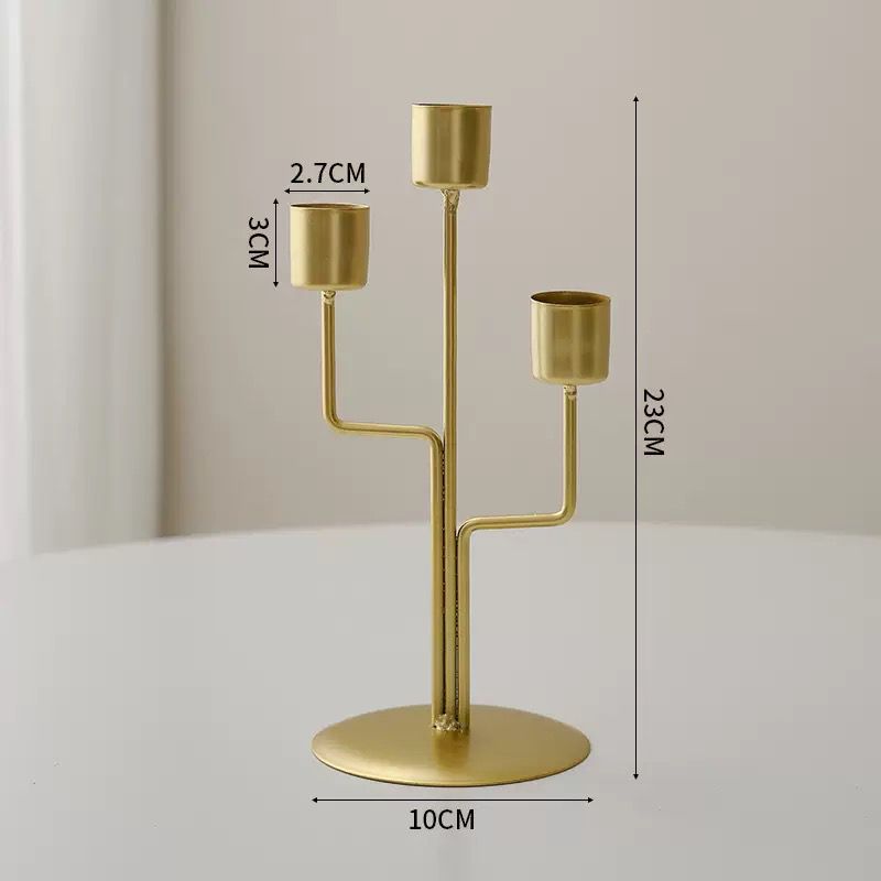 Contemporary Nordic 3-Stem Candelabra – Brushed Gold