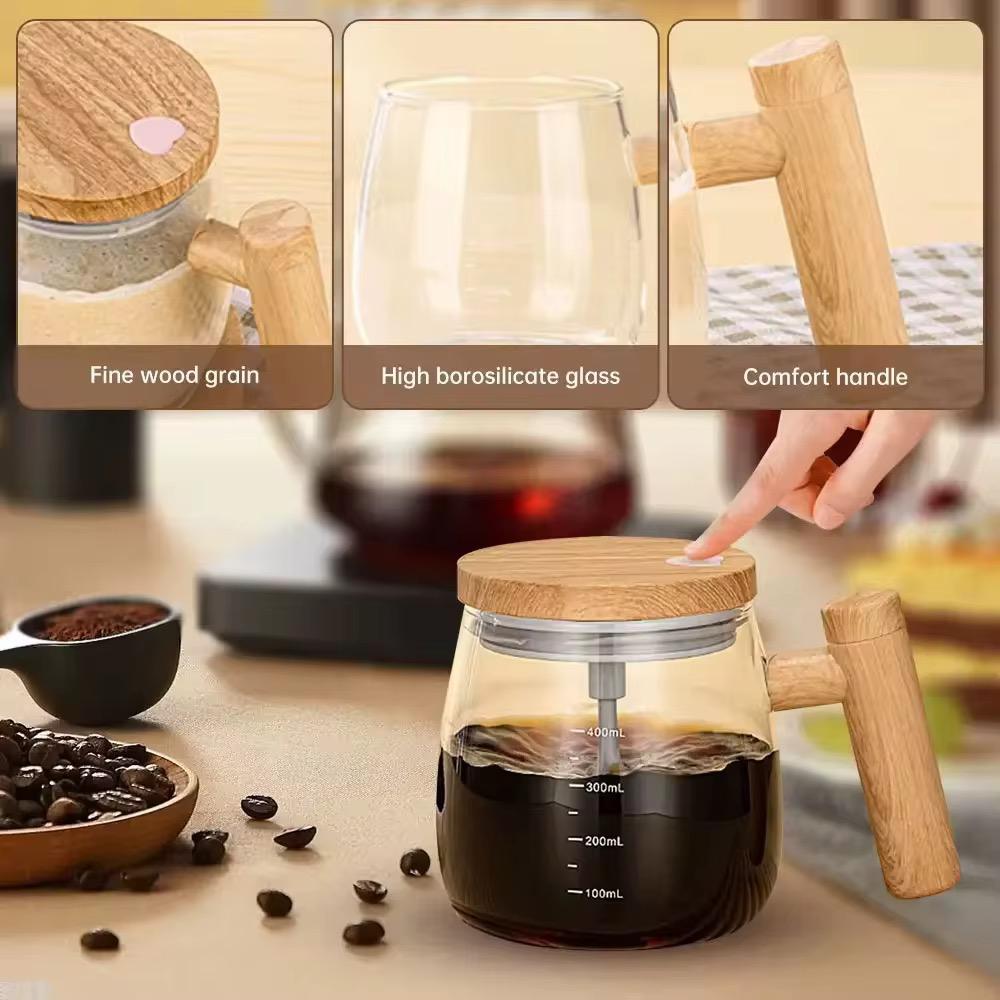 Automatic Magnetic Stirring Coffee Carafe with Natural Wood Finish