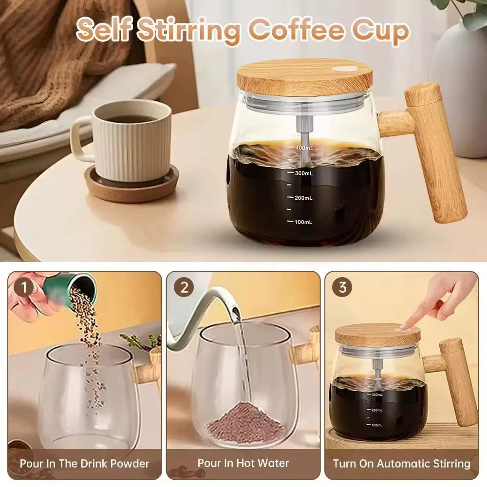 Automatic Magnetic Stirring Coffee Carafe with Natural Wood Finish