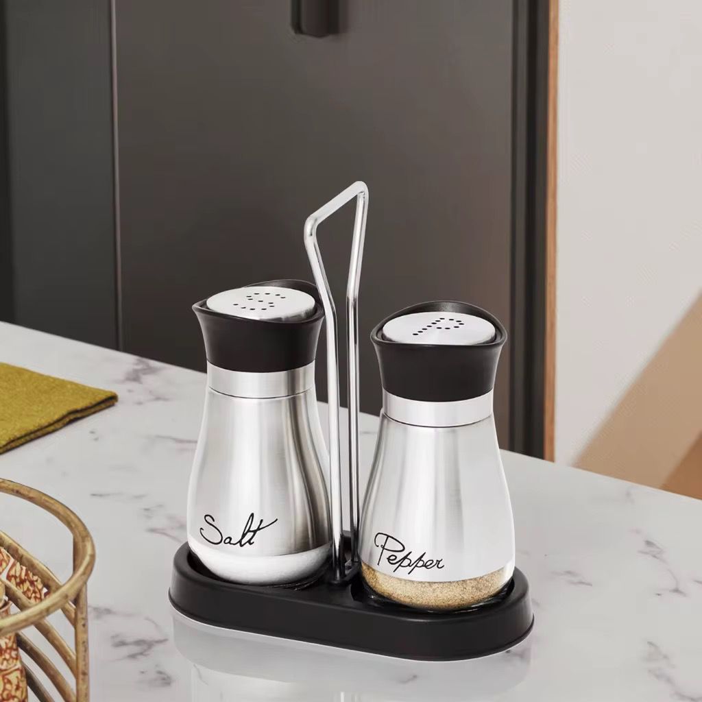 Modern Salt and Pepper Shaker Set with Carry Caddy