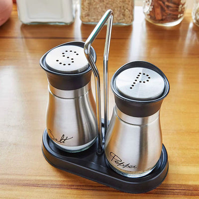 Modern Salt and Pepper Shaker Set with Carry Caddy