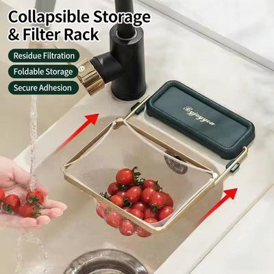 Space-Saving Foldable Sink Strainer and Mesh Filter Bag System