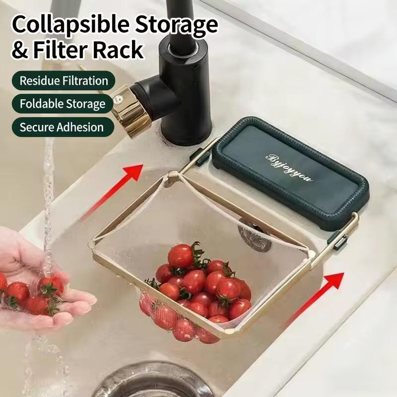 Space-Saving Foldable Sink Strainer and Mesh Filter Bag System