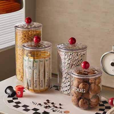 Glass Storage Jar with Crimson Gemstone