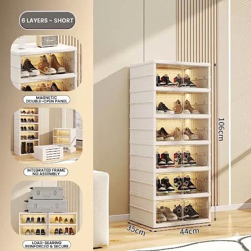 6-Layer Foldable Shoe Storage Cabinet with Magnetic Transparent Doors