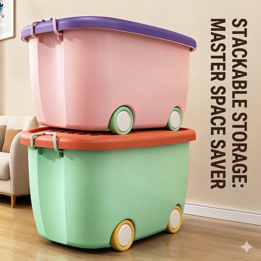 Stackable Kids' Toy Storage Organizer Bin with Wheels-1 Piece