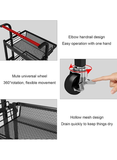 3-Tier Rotating Rolling Storage Cart – 90° / 135° / 180° Adjustable