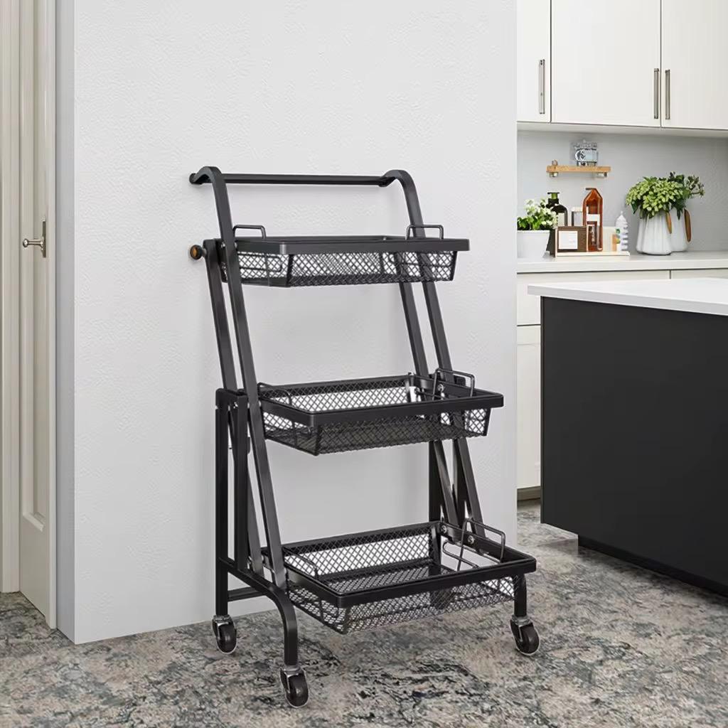 3-Tier Rotating Rolling Storage Cart – 90° / 135° / 180° Adjustable